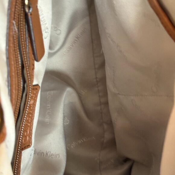 CALVIN KLEIN Cognac Pebbled Leather Hobo | Gold Ring Hardware - Picture 10 of 14